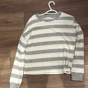 Evereve Cream and Gray Striped Top